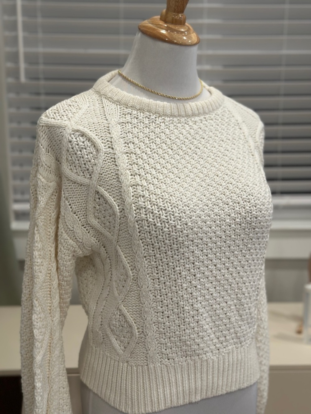 Line & Dot Ivory Cable Knit Crewneck Sweater - Picture 3 of 8